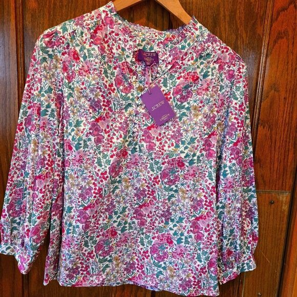 J CREW Liberty Floral Pink and Green Cotton Blouse NWT  XSMALL - Picture 9 of 16